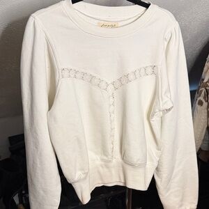 Free People Cream Lace Detail Top